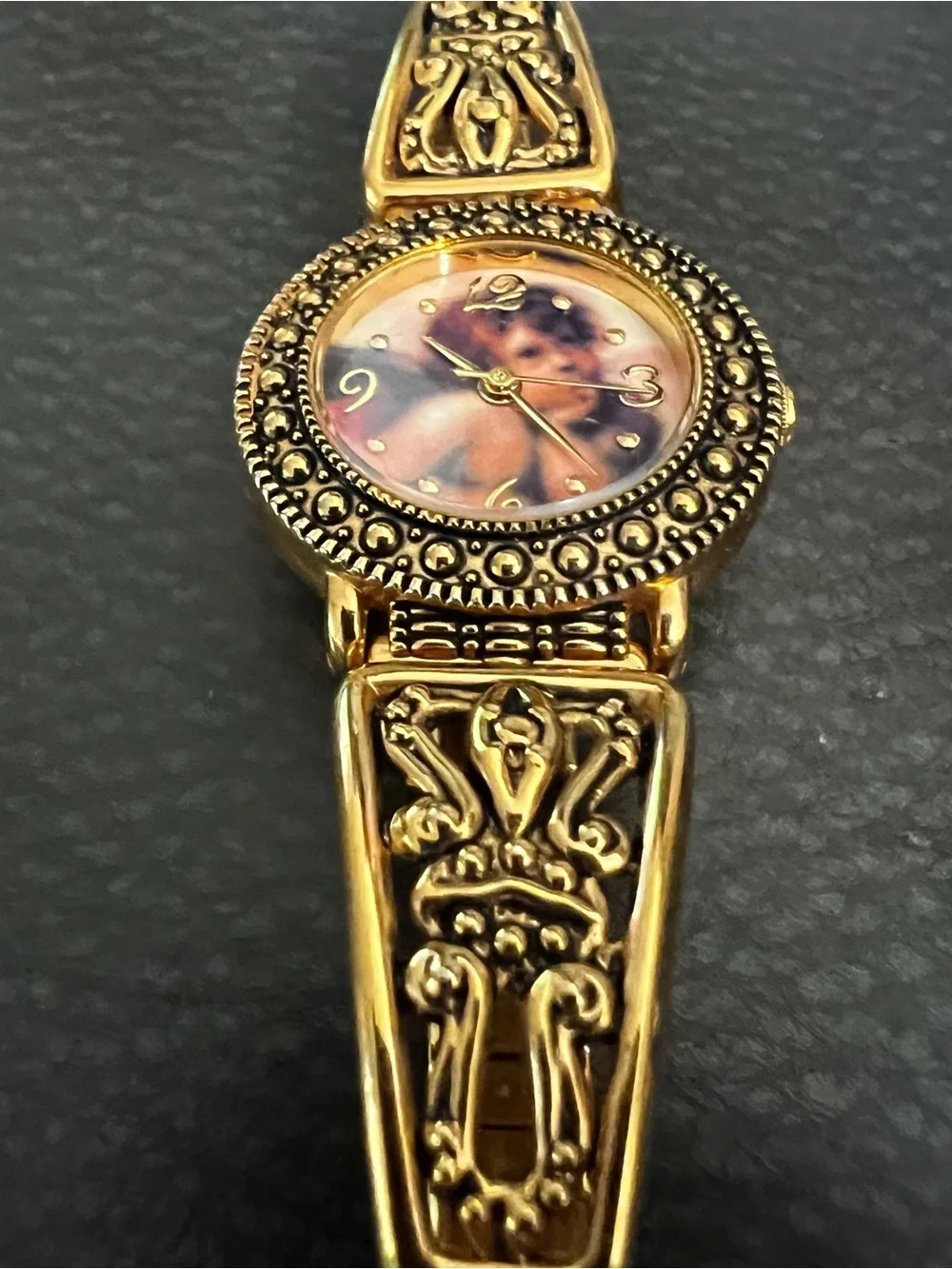Gold Ornate Women's Bracelet Watch - Decorative Dial VINTAGE